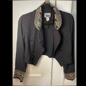 R.J & Co. vintage gold black cropped blazer vest painted buttons double breasted
